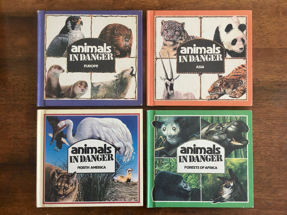 4 Animals in Danger Books, Asia, Europe, Forests of Africa, North America, Vintage 1982