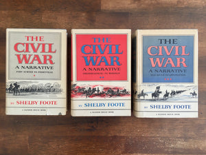The Civil War: A Narrative, 3-Volume Set by Shelby Foote, Vintage 1970s?, Hardcover Books with Dust Jackets